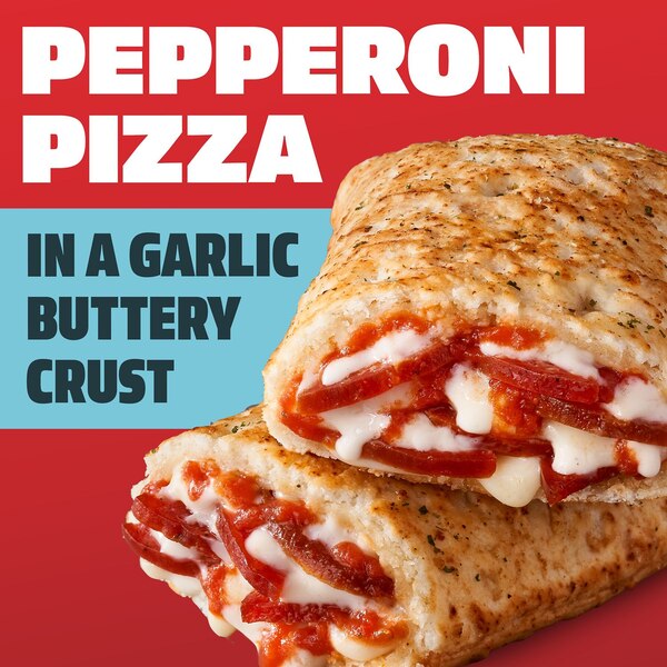 Hot Pockets, Pepperoni Pizza Garlic Buttery Crust Frozen Snacks, Pizza Snacks Made with Mozzarella Cheese, 2 Count Frozen Sandwiches, 9 oz