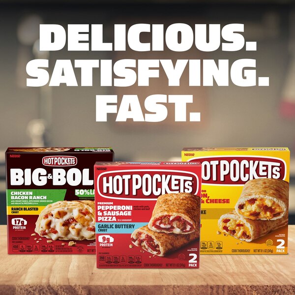 Hot Pockets, Pepperoni Pizza Garlic Buttery Crust Frozen Snacks, Pizza Snacks Made with Mozzarella Cheese, 2 Count Frozen Sandwiches, 9 oz