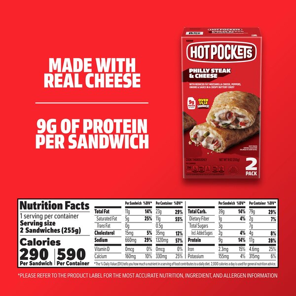 Hot Pockets, Philly Steak and Cheese, Frozen Snack, 2 Pack, 9 oz