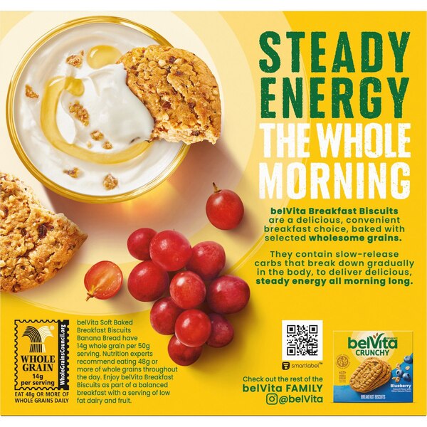 belVita Soft Baked Banana Bread Breakfast Biscuits, Chewy Breakfast Bars, 5 Packs (1 Biscuit Per Pack)