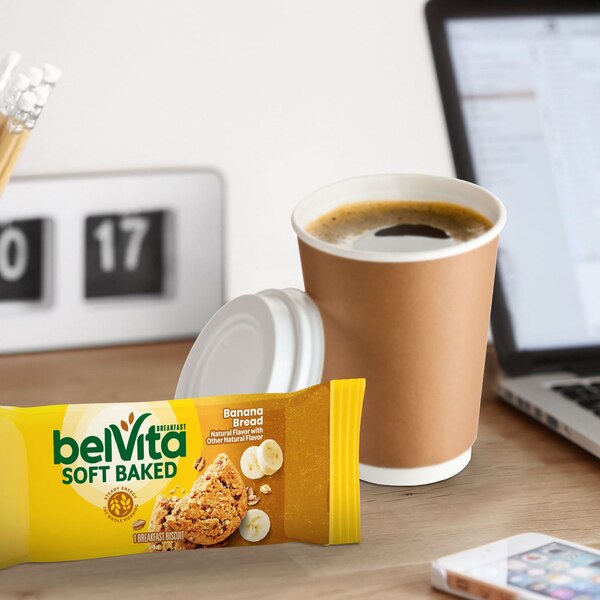 belVita Soft Baked Banana Bread Breakfast Biscuits, Chewy Breakfast Bars, 5 Packs (1 Biscuit Per Pack)