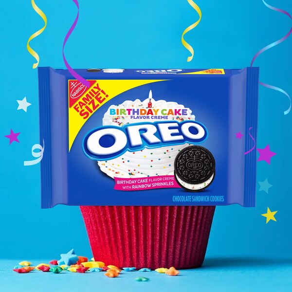 OREO Birthday Cake Chocolate Sandwich Cookies, Family Size, 17 oz