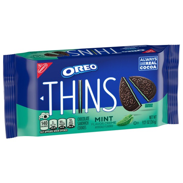 OREO Thins Mint Creme Chocolate Sandwich Cookies, 9.21 oz