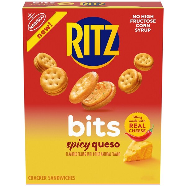 RITZ Bits Spicy Queso Sandwich Crackers, Snacks for Kids and Adults, Lunch Snacks, 8.8 oz