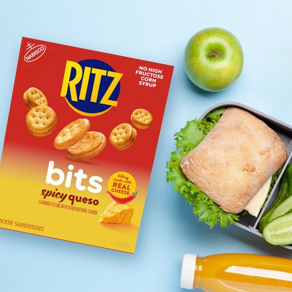 RITZ Bits Spicy Queso Sandwich Crackers, Snacks for Kids and Adults, Lunch Snacks, 8.8 oz