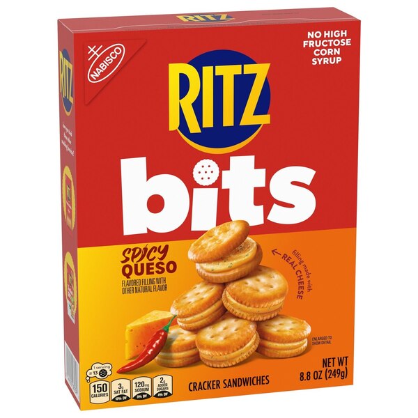 RITZ Bits Spicy Queso Sandwich Crackers, Snacks for Kids and Adults, Lunch Snacks, 8.8 oz