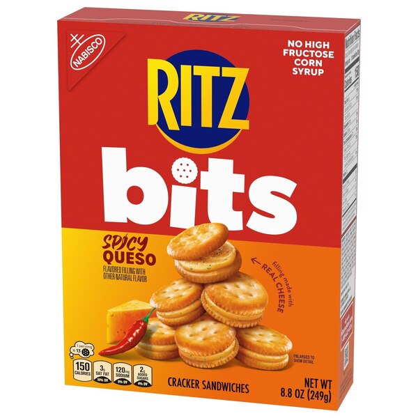 RITZ Bits Spicy Queso Sandwich Crackers, Snacks for Kids and Adults, Lunch Snacks, 8.8 oz