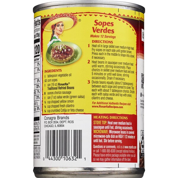 Rosarita Traditional Refried Beans, Can, 16 oz