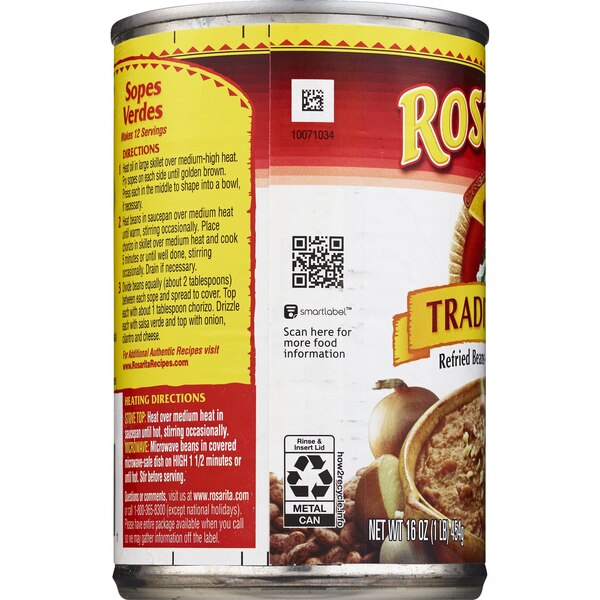 Rosarita Traditional Refried Beans, Can, 16 oz