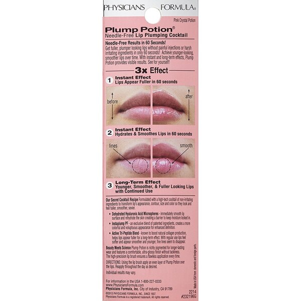 Physicians Formula Plump Potion Needle-Free Lip Plumping, Cocktail Pink Crystal