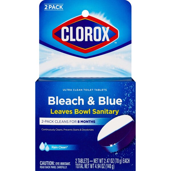 Clorox Toilet Tablets Bleach & Blue, Rain Clean, 2 ct
