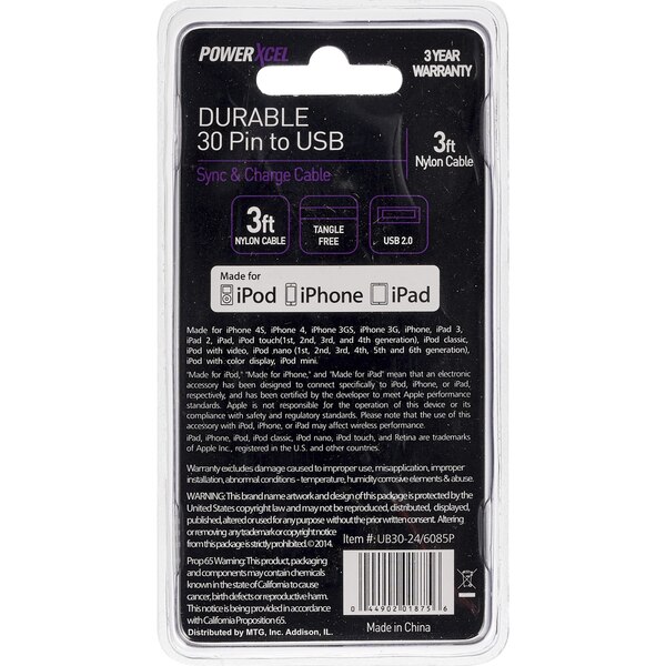 PowerXcel Durable 30 Pin to USB Sync & Charge Cable