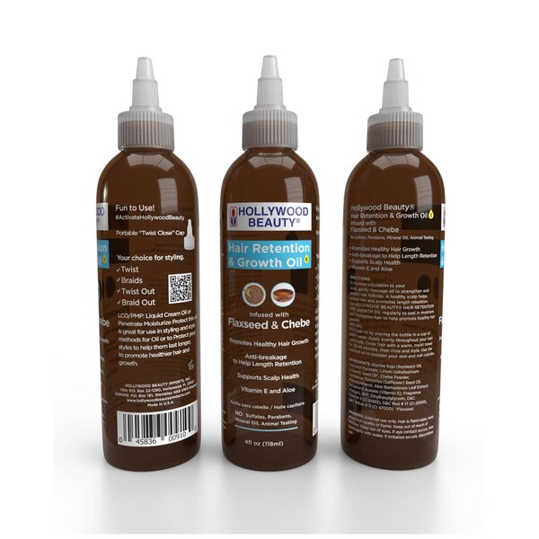 Hollywood Hair Retention & Growth Oil with Flaxseed & Chebe, 4 OZ