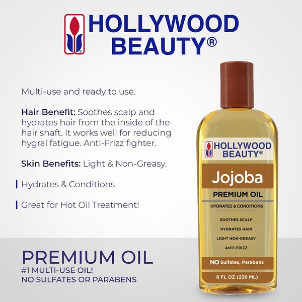 Hollywood Beauty Jojoba Premium Hair Oil, 8 OZ