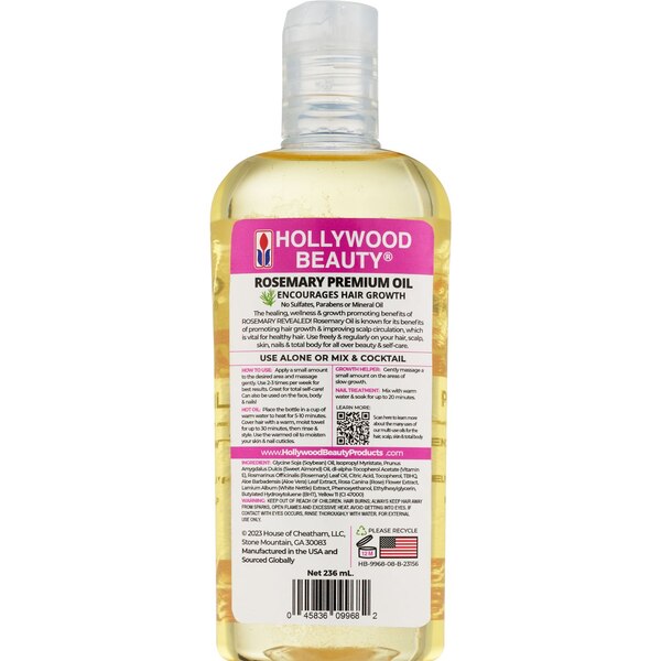 Hollywood Beauty Rosemary Premium Hair Oil, 8 OZ