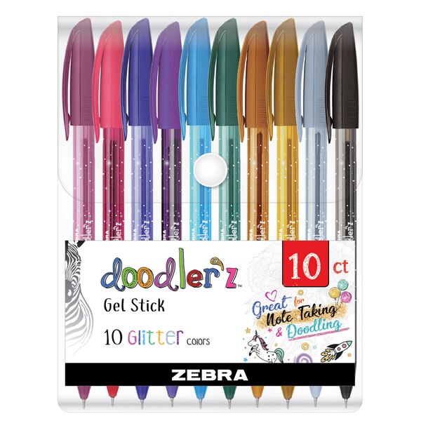 Zebra Pen Doodlerz Gel Stick Pen, 1.0mm Medium, Assorted Glitter Colors, 10 CT