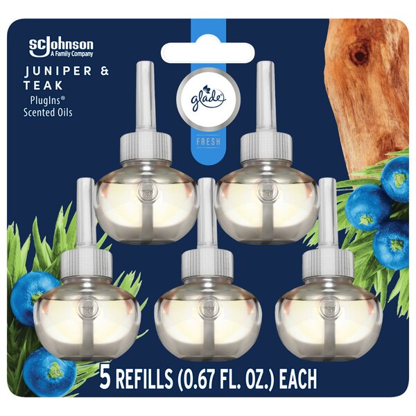 Glade Plug-In Scented Oil Refill, Juniper & Teakwood, 5 ct