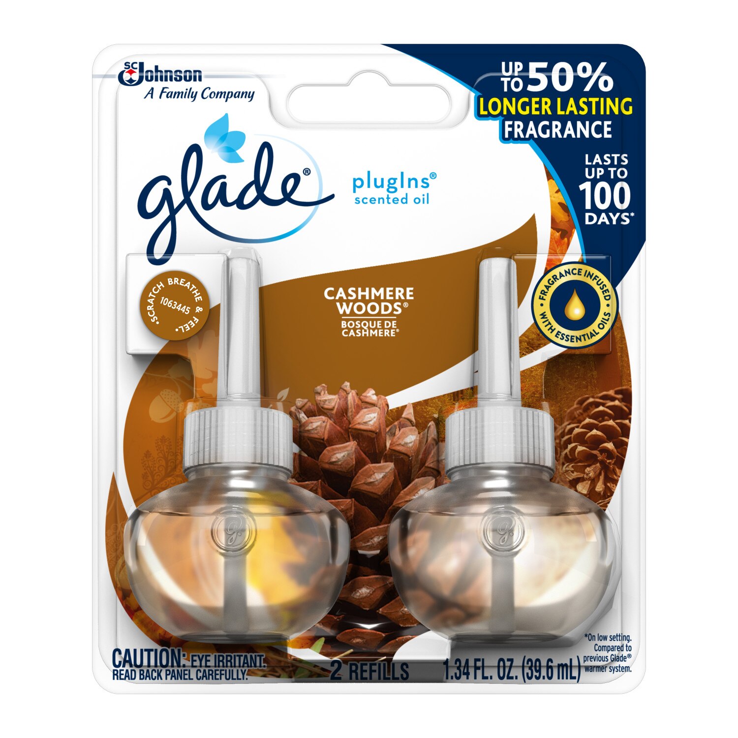 Glade PlugIns Scented Oil Refill, Cashmere Woods, 1.34 OZ, 2 CT