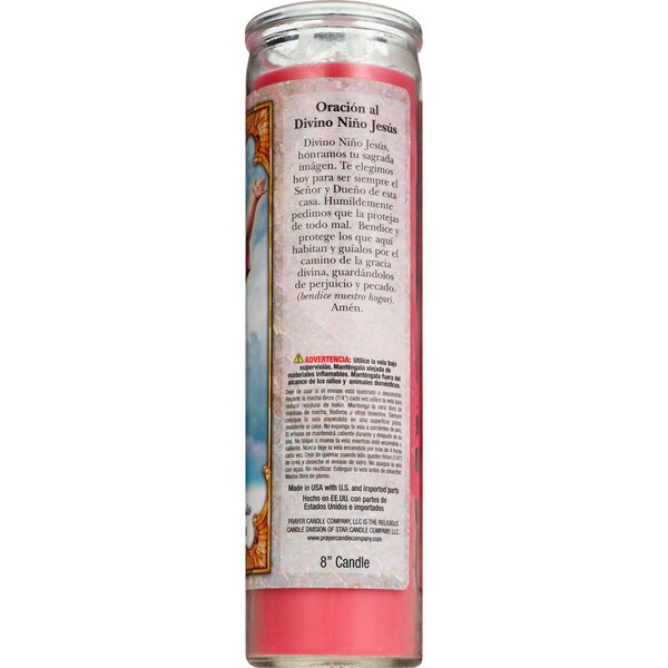 Prayer Candle, Divino Nino Jesus Pink Wax, 8"