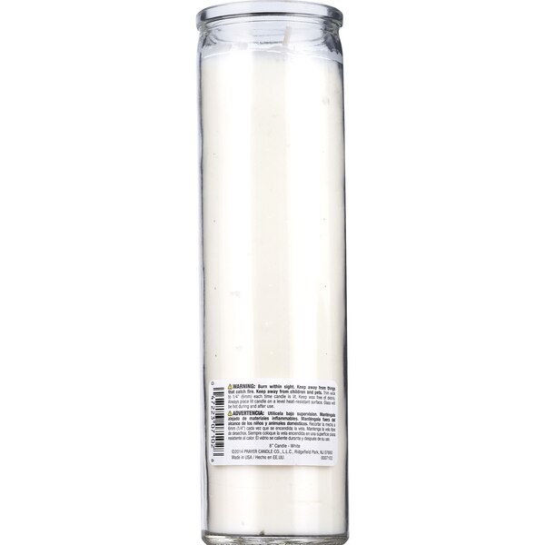 Prayer Candle, Clear Glass White Wax, 8"