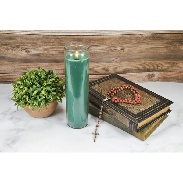 Star Candle 8 Inch Prayer Candle, Green, Unscented