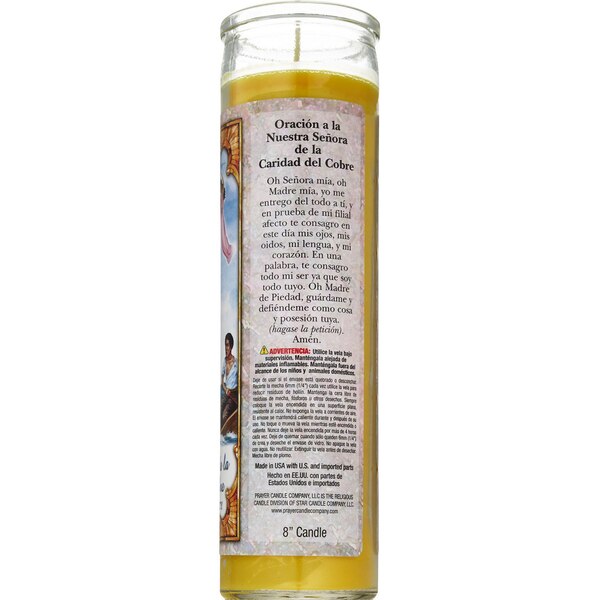 Prayer Candle, Caridad Del Cobre Yellow Wax, 8"