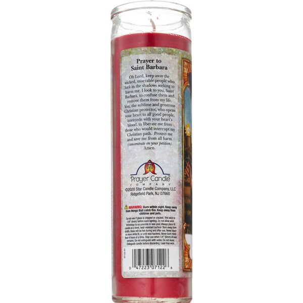 Prayer Candle, St Barbara Red Wax, 8"