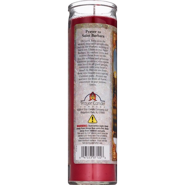 Prayer Candle, St Barbara Red Wax, 8"