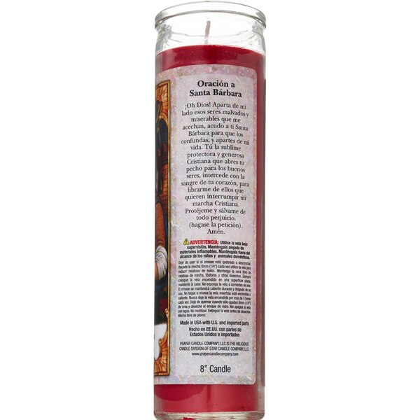 Prayer Candle, St Barbara Red Wax, 8"