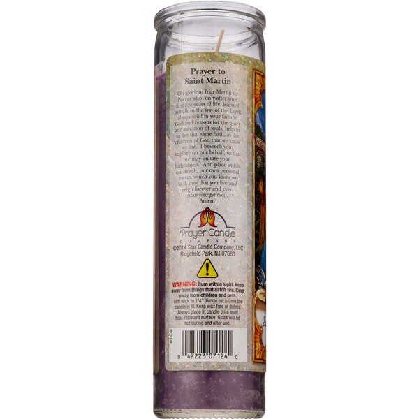 Star Candle 8 Inch San Martin de Porres Prayer Candle, Purple, Unscented