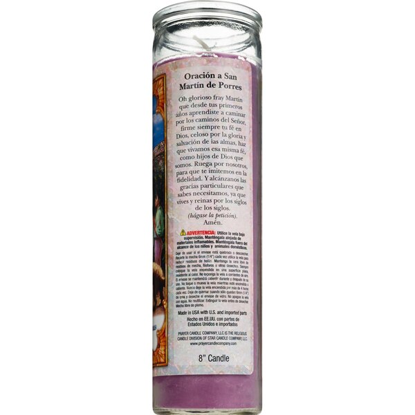 Star Candle 8 Inch San Martin de Porres Prayer Candle, Purple, Unscented