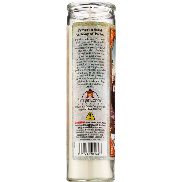 Star Candle 8 Inch Saint Anthony of Padua Prayer Candle, White