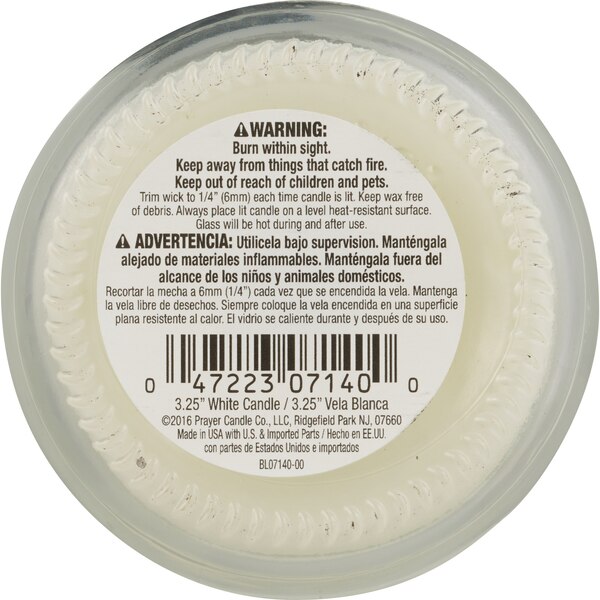 Prayer Candle, Clear Glass White Wax, 3.5"