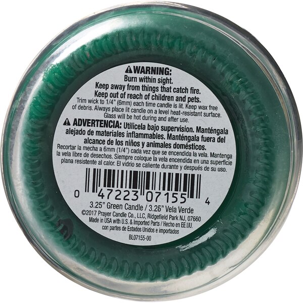 Prayer Candle, Novena Green, 4 OZ