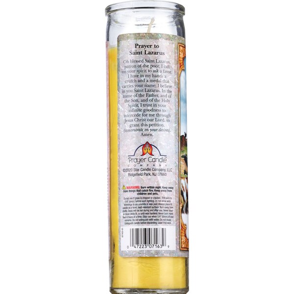 Prayer Candle, St Lazaro Yellow Wax, 8"