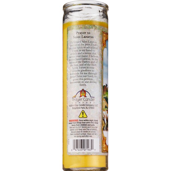 Prayer Candle, St Lazaro Yellow Wax, 8"