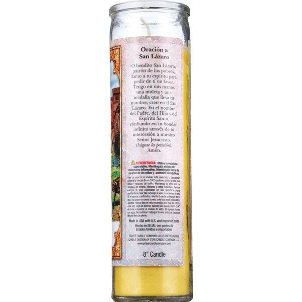 Prayer Candle, St Lazaro Yellow Wax, 8"
