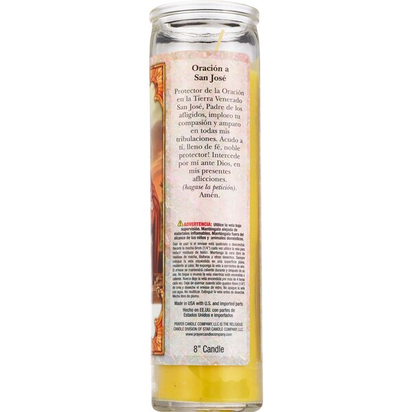 Star Candle 8 Inch Saint Joseph Prayer Candle, Yellow