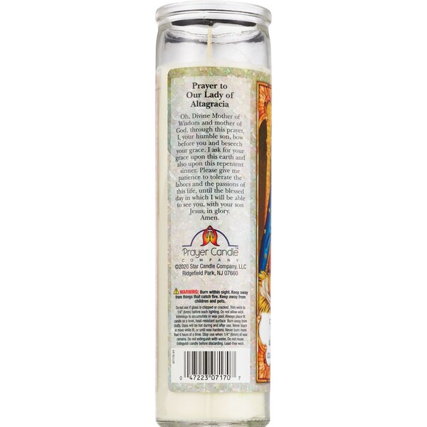 Star Candle 8 Inch Our Lady of Altagracia Prayer Candle, White