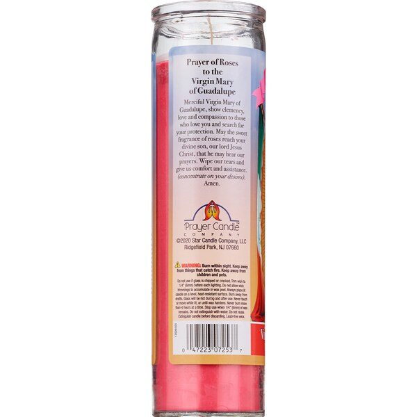 Prayer Candle, Virgen de Guadalupe White Wax, 8"