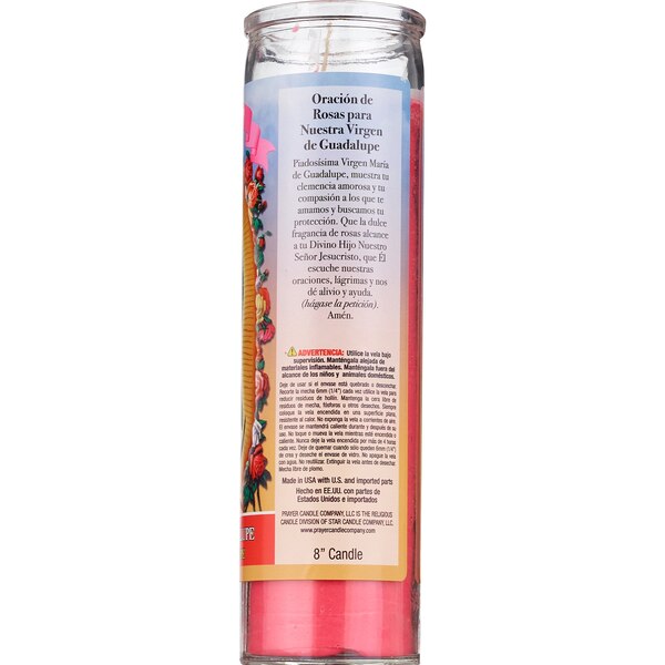 Prayer Candle, Virgen de Guadalupe White Wax, 8"