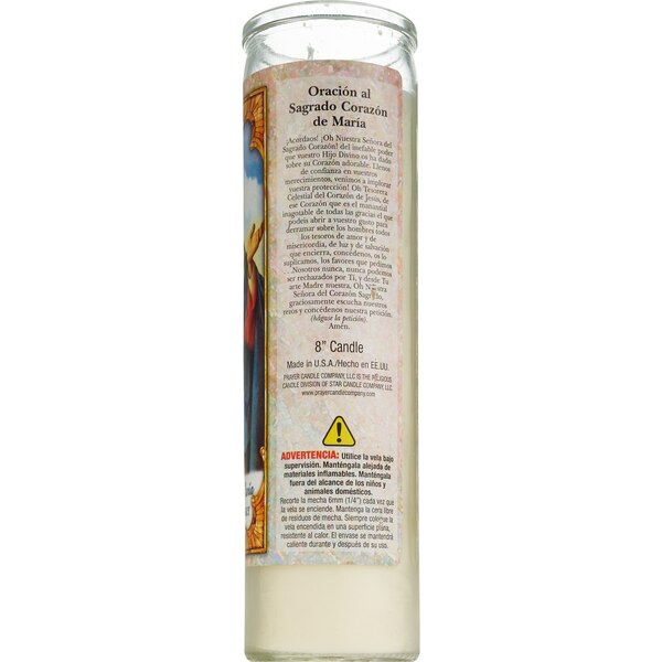 Prayer Candle, Sacred Heart of Mary Red Wax, 8"