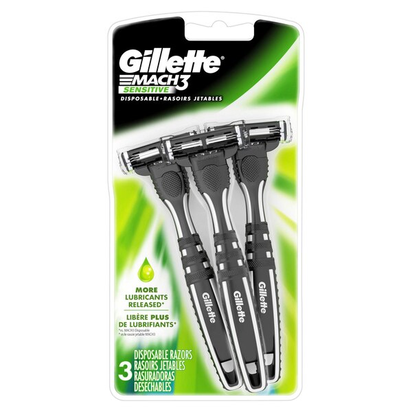 Gillette Mach3 Sensitive 3-Blade Disposable Razors, 3 CT