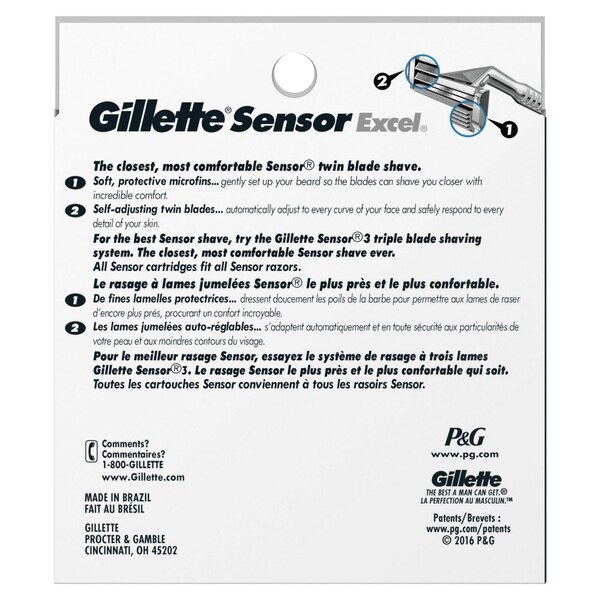 Gillette Sensor Excel 2-Blade Razor Blade Refills, 10 CT