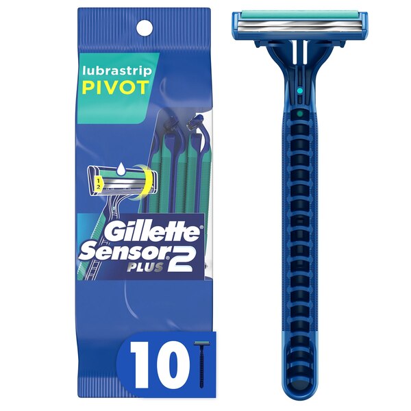 Gillette Sensor2 Plus 2-Blade Lubrastrip Pivot Disposable Razors, 10 CT