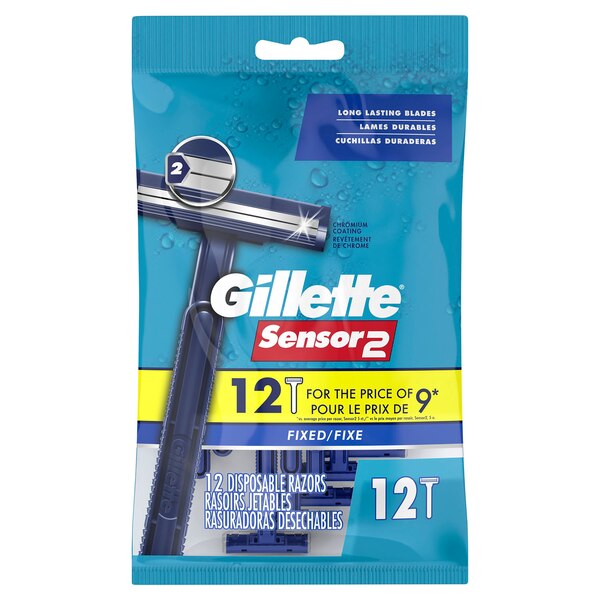 Gillette Sensor2 2-Blade Fixed Disposable Razors, 12 CT