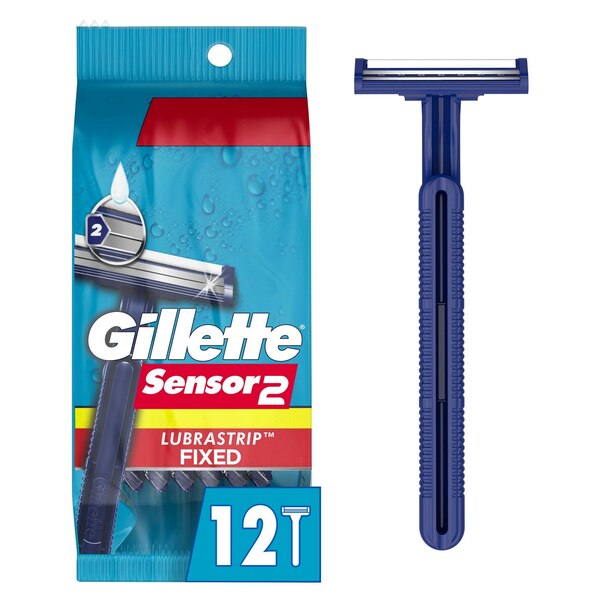 Gillette Sensor2 2-Blade Lubrastrip Fixed Disposable Razors, 12 CT