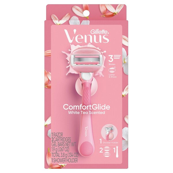 Gillette Venus Comfort Glide White Tea 3-Blade Razor + 2 Razor Blade Refills