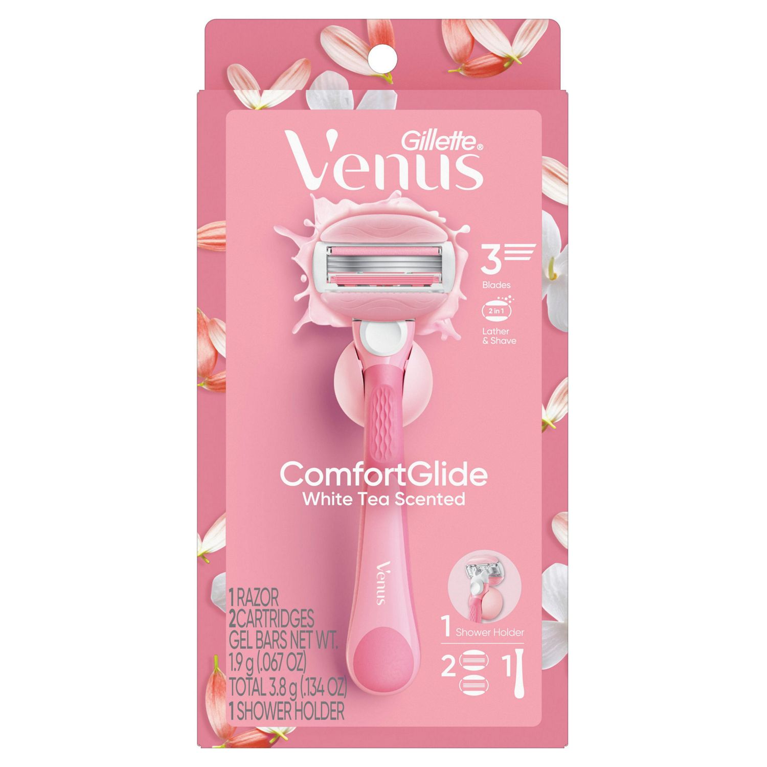 Gillette Venus Comfort Glide White Tea 3-Blade Razor + 2 Razor Blade Refills