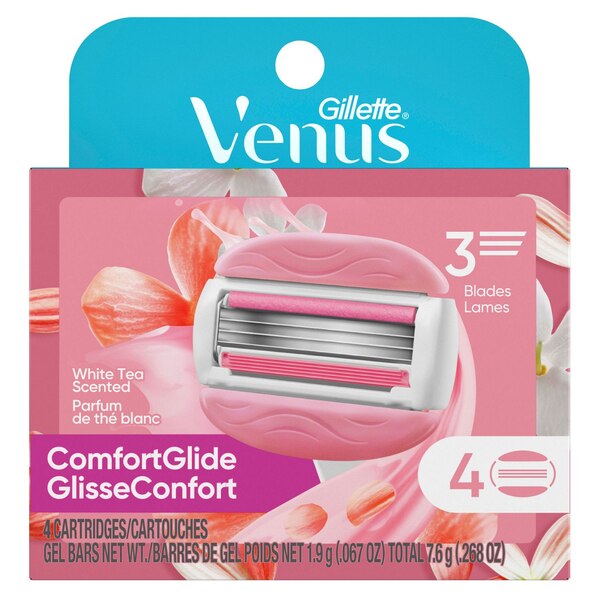 Gillette Venus Comfort Glide White Tea 3-Blade Razor Blade Refills, 4 CT